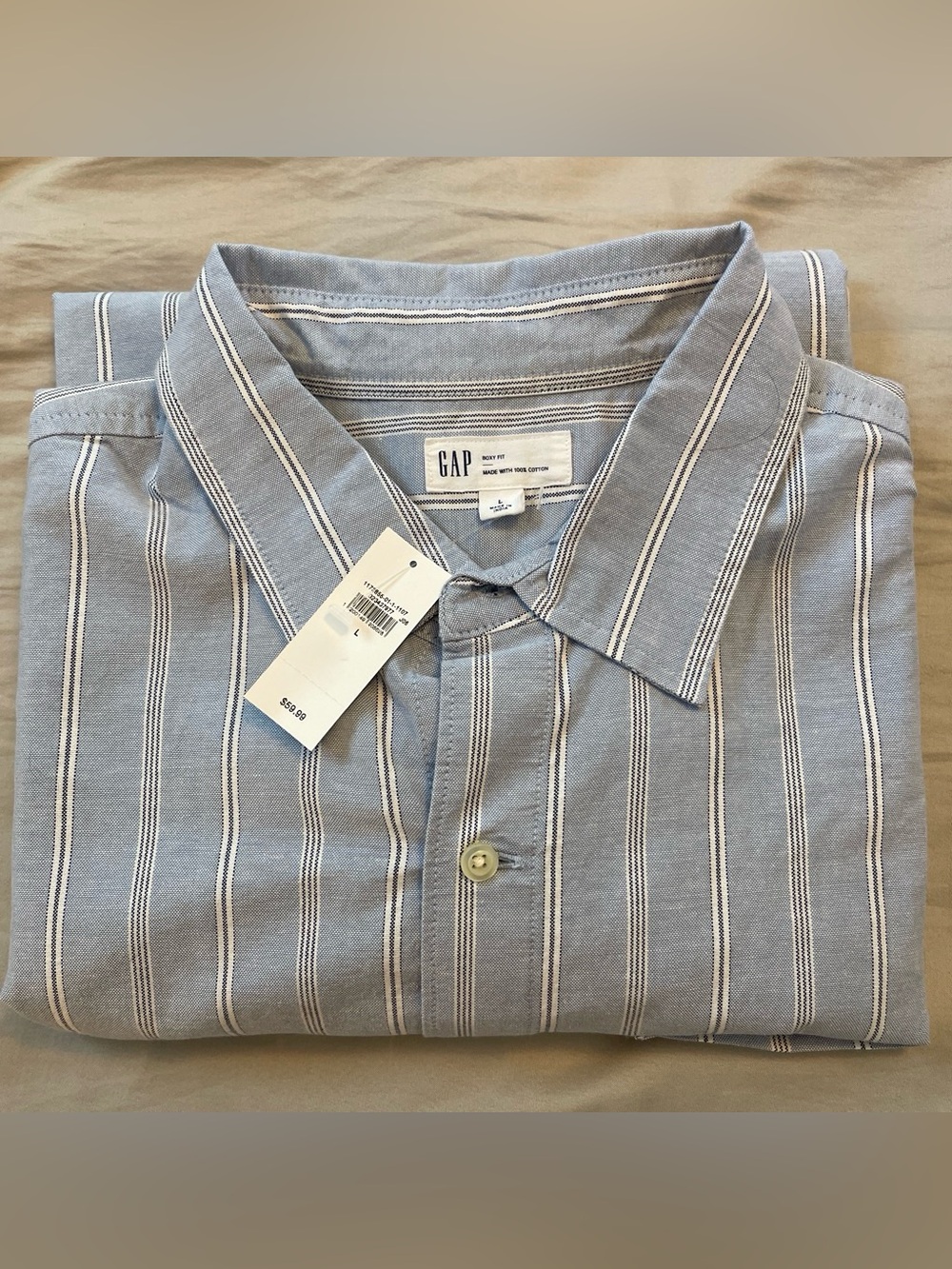 GAP Light Blue and White Striped Button-Down Shirt